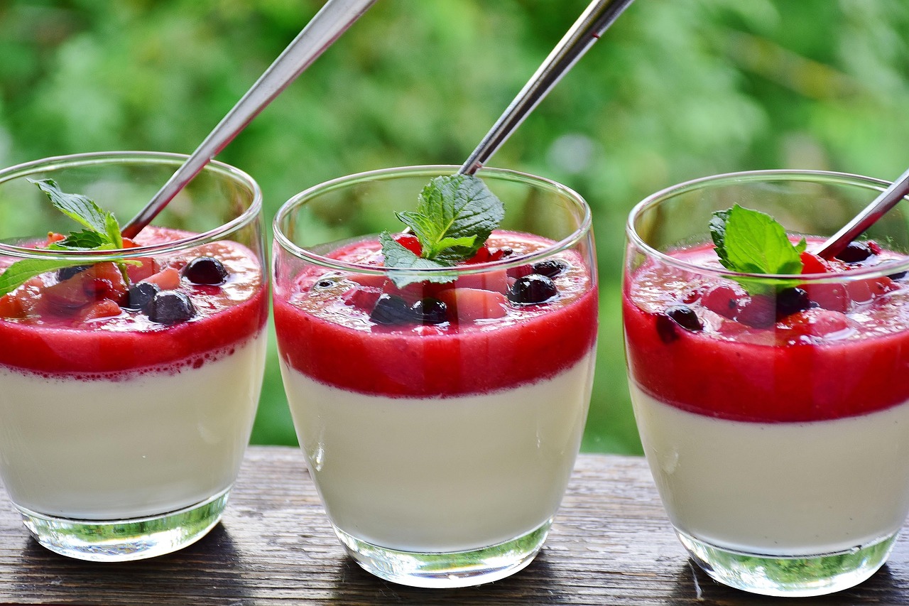 Almond Panna Cotta with Blueberry Sauce