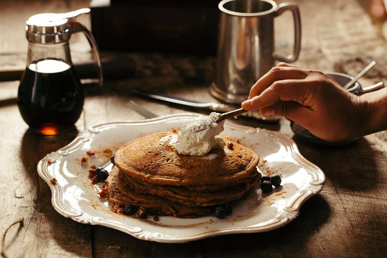 Rice and Blueberry Pancakes with Ginger Syrup